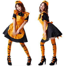 【200円クーポン配布中 送料無料】 メイド服 レディース ハロウィン衣装 メイド 吸血鬼変身 コウモリ かぼちゃ 制服 変装 パンプキン 魔女 巫女 ゴスロリガールズ エプロン 文化祭 コスプレ 学園祭