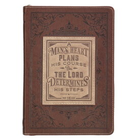 Classic Faux Leather Journal a Man's Heart Proverbs 16:9 Bible Verse Brown Inspirational Notebook, L CLASSIC FAUX LEATHER JOURNAL A [ Christian Art Gifts Inc ]