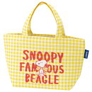 SNOOPY スヌーピー チェック ロゴ イエロー　ランチバッグ 帆布 トート バッグ