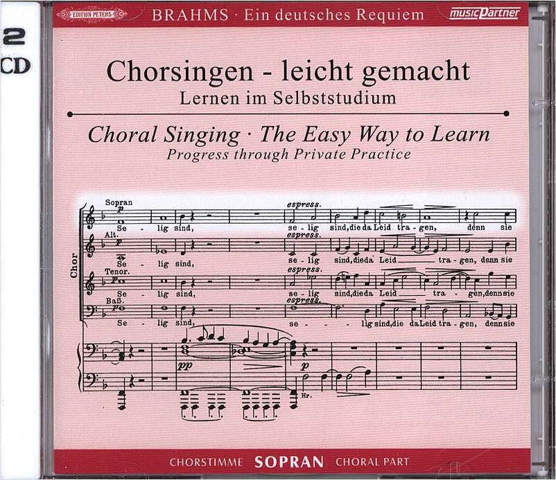 【輸入楽譜】ブラームス,Johannes:ドイツ・レクイエムOp.45(独語):ソプラノ・パート合唱練習用CD2枚[ブラームス,Johannes]