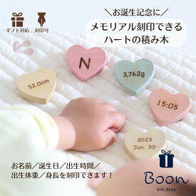 レビュープレゼント実施中！ 【メモリアル 誕生記念 ハート 積み木 5個セット】出産祝い オリジナル プチギフト 刻印 名入れ 国産 木製 ギフト 出生体重 誕生日 出生時間 身長 名前 記念 数字 パステル 淡色 木育 おしゃれ バースデー プレゼント 女の子 男の子 孫 フォト