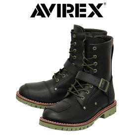 正規取扱店 AVIREX (アヴィレックス) AV2100 YAMATO ヤマト 8ホール バイカー レザーブーツ BLACKxOLIVE