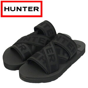 ���K�戵�X HUNTER (�n���^�[) WOMEN'S WFD2011ELS BLK LOGO ELASTIC CROSSOVER SLIDE ���f�B�[�X ���S �G���X�e�B�b�N �N���X�I�[�o�[ �X���C�h�T���_�� BLACK HU246