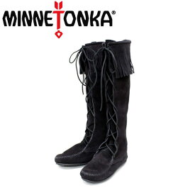 sale セール 正規取扱店 MINNETONKA(ミネトンカ) Front Lace Hardsole Knee High Boot(フロントレースニーハイブーツ)#1429 BLACK MT051