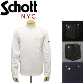 正規取扱店 Schott (ショット) 3173078 LEATHER POCKET T-SHIRT ONE STAR レザーポケット ロングTシャツ ワンスター 全4色
