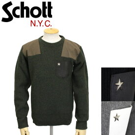 【楽天スーパーSALE】 正規取扱店 Schott (ショット) 3184009 LEATHER POCKET COMMAND SWEATER CREW NECK レザーポケットコマンドセーター クルーネック 全3色