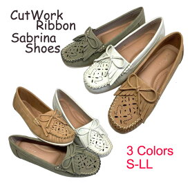 【新入荷】【3カラー展開】カットワークリボンサブリナシューズ【おまとめ割】カジュアルシューズ サブリナシューズ ローファー モカシン カットワーク リボン ふわふわインソール 痛くない 歩きやすい レディースシューズ スリッポン 通勤 通学