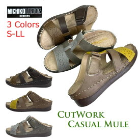 【税込￥2,000ポッキリ】【在庫限り】カットワークベルトミュール ミュール サンダル MICHIKO LONDON カットワーク カジュアル マジックテープ 旅行 リゾート レディースシューズ リーズナブル 軽量 痛くない ゆったり