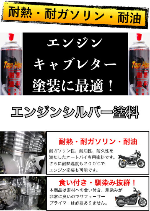 楽天市場 耐熱 耐ガソリン 耐油 塗料 4色 エンジンシルバー 艶ありブラック 半艶ブラック レッド バイク エンジン キャブレター塗装に最適 オーバーホール レストア エンジン塗装 マフラー 燃料タンク スプレー Eighty Eight 楽天市場店 楽天市場 耐熱 耐ガソリン 耐油 塗料 4色 エンジンシルバー 艶ありブラック 半艶ブラック レッド バイク エンジン キャブレター塗装に最適 オーバーホール レストア エンジン塗装 マフラー 燃料タンク スプレー Eighty Eight 楽天市場店