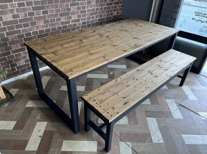 天然木 ダイニングセット ダイニングテーブル&ベンチ 完成品(組み立て無し) 職人手作り 一点物 幅1800mm×奥行き800mm×高さ800mm 机 ハンドメイド