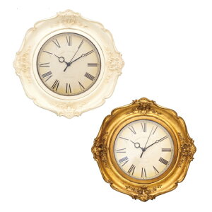 スプレンディッドデコ ウォールクロック掛け時計 ホワイト/ゴールド アンティーク調 クラシカル ゴージャスエレガント ロココ調 おしゃれ 高級感