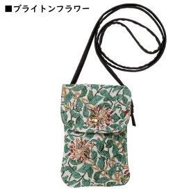 スマホショルダー 携帯ポシェット ゴブラン ローズ ボタニカル ブラック ネイビー レッド