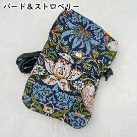 スマホショルダー 携帯ポシェット ゴブラン ローズ ボタニカル ブラック ネイビー レッド