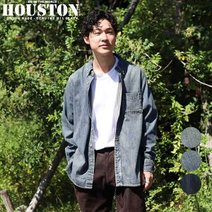 HOUSTON �q���[�X�g�� �f�j�� �{�^�� �_�E�� �V���c DENIM BD SHIRT �����Y �ʔN �� INDIGO ONE WASH INDIGO VINTAGE WASH INDIGO BLEACH M L XL �~���^���[ �r���e�[�W �����E�H�b�V�� �u���[�` 41256
