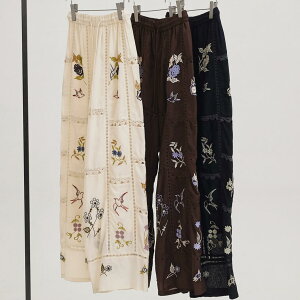 TODAYFUL �g�D�f�C�t�� �G���u���C�_���[ �p�b�`���[�N �g���E�U�[�Y Embroidery Patchwork Trousers ���f�B�[�X �t�� �� ���[���� �|���G�X�e�� �u���b�N �G�N���� �o�[�K���f�B 36 38�T�C�Y