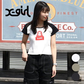 【12/11 9:59までP10倍】X-girl エックスガール X-girl FACE RAGLAN S/S BABY TEEフェイス ラグラン ショートスリーブ ベビー Tシャツ レディース 春夏 綿　コットン WHITE CHARCOAL BEIGE S M
