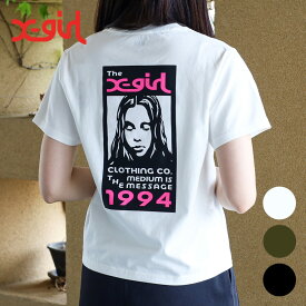 【12/11 9:59までP10倍】X-girl エックスガール ボックスロゴアンドフェイスショートスリーブTシャツ レディース　絹　BLACK　WHITE　OLIVE　S　M