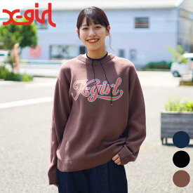 X-girl エックスガール レタリング ロゴ ジャガード ニット トップ LETTERING LOGO JACQUARD KNIT TOP レディース 秋冬 綿 BLACK BROWN NAVY ONE SIZE 2025年 コットンニット ストリート 105253015001