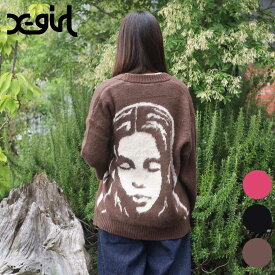 X-girl エックスガール フェイス ジャガードニットカーディガン FACE JACQUARD KNIT CARDIGAN 2025年　レディース　秋冬 トップス　3色　FREE　ストリート カジュアル　送料無料
