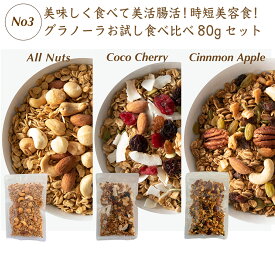 《お試し》グラノーラ 80g×3 無添加 砂糖不使用 低GI グルテンフリー 有機素材 ロカボ 朝食 置き換え ココチェリー オールナッツ シナモン 美容 腸活 健康 ドライフルーツ プチギフト お年賀　アサイーボウル