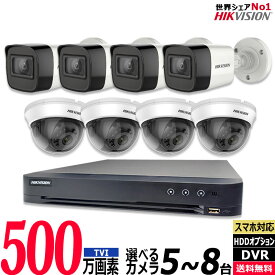 HIKVISION ハイクビジョン 防犯カメラ 屋内屋外 家庭用 500万画素カメラ5〜8台セット レコーダーHDD別 アナログ スマホ監視 有線 録画機 防水 24時間 夜間 動体検知 監視カメラセット 5MP-SET-8CH