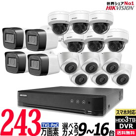 HIKVISION ハイクビジョン防犯カメラ 屋内屋外 ワンケーブル(PoC) アナログ 243万画素 9〜16台セット レコーダーHDD別 16chDVR 監視カメラ POC-SET-16CH