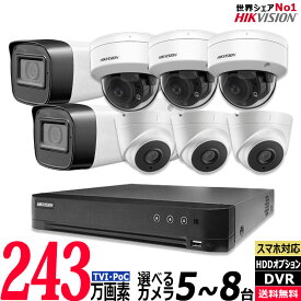 防犯カメラ 屋内屋外 HIKVISION ハイクビジョン防犯カメラ ワンケーブル(PoC)アナログ 243万画素 5〜8台セット レコーダーHDD別 8chDVR 監視カメラ POC-SET-8CH