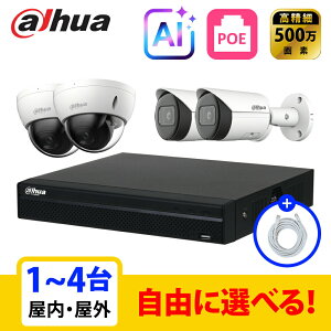 �y��g�q�Ɂz[DAHUA][IP-5M] �h�ƃJ���� 500����f AI 4POE 5���K 1~4�� ���Ȑݒu �h�ƃJ�����Z�b�g NVR4104HS-P-4KS3, IPC-HDBW2541E-S, IPC-HFW2541S-S