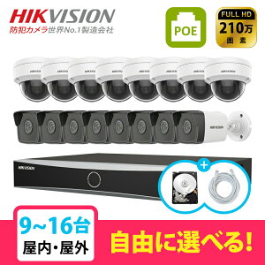�y��g�q�Ɂz[HIKVISION][IP-2M] �h�ƃJ���� �Ď��J���� ���O ���� 200����f 9�`16�� HDD 1T���� 16POE 2���K IR�o���b�g�J���� FHD IP DS-2CD1121-I DS-2CD1021-I DS-7616NI-K2/16P
