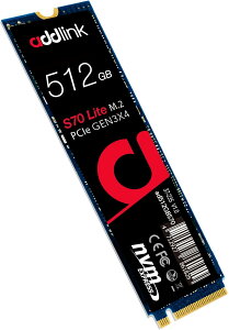 Addlink S70 Lite 512GB ϋv Q[~OSSD ōx 3000MB/b \bhXe[gn[hhCu - M.2 2280 PCIe 3.0 NVMe Gen3X4 3D NAND SSD (ad512GBS70LTM2P)