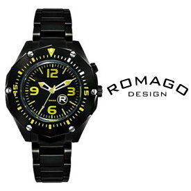 あす楽 送料無料 ROMAGO ロマゴ ロマゴデザイン メンズ 腕時計 RM022-0240SS-YE クォーツ ステンレス ベルト アナログ ブラック ミラー文字盤 フルーレセント Fluorescent
