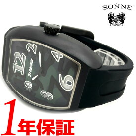 【あす楽 送料無料】SONNE x HAORI ゾンネxハオリ メンズ クォーツ 腕時計 トノー型 3気圧防水 迷彩柄 ブラック H020BK-CM