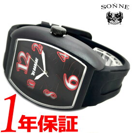 【あす楽 送料無料】SONNE x HAORI ゾンネxハオリ メンズ クォーツ 腕時計 トノー型 3気圧防水 レッド ブラック H020BK-RD