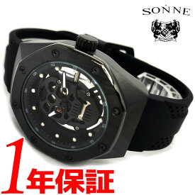 【あす楽 送料無料】SONNE メンズ クォーツ 腕時計 オクタゴン 日常生活防水 スケルトンバック ラバーベルト ブラック S161BKBK