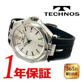 【あす楽 送料無料】 TECHNOS テクノス メンズ クォーツ 腕時計 ラウンド 10気圧防水 デイトカレンダー ステンレススチール ラバーベルト ホワイト シルバー ブラック T8B66SS