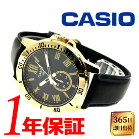 【あす楽 送料無料】CASIO カシオ チープカシオ チプカシ メンズ クォーツ 腕時計 ラウンド 日常生活防水 ステンレススチール レザーベルト アナログ ローマ数字 カレンダー ブラック ゴールド MTP-VD200GL-1B