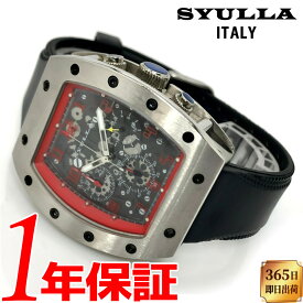 あす楽 SYULLA シュラ メンズ 腕時計 S3104-RD アーマ アナログ クォーツ クロノグラフ ストップウォッチ レザー ベルト 送料無料 ブラック シルバーレッド ビジネス ファッション