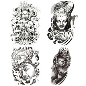 【送料無料】Yesallwas タトゥーシール 仏 仏像 4枚セット リアル 和彫り 入れ墨シール タトゥーステッカー ボディー メンズ 刺青 長持ち 防水 腕、足、体、胸、肩、背中に簡単貼る TATOO
