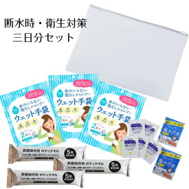 断水時・衛生対策 3日分セット【防災セット 防災グッズ 防災用品 避難セット 避難グッズ シャンプー手袋 体拭き手袋 ペーパー歯磨き 衛生用品 衛生グッズ 防災ポーチ】