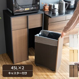 ゴミ箱 棚 キッチン 45l × 2 計 90l おしゃれ 大容量 大型 ダストボックス 分別 キャスター付き プッシュ 北欧 レンジ台 幅60 × 奥行き43 × 高さ90cm ゴミ箱収納 キッチン収納 45リットル 90リットル 木 生ゴミ 収納