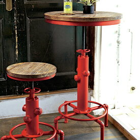 テーブル ヴィンテージ おしゃれ 配管 天然木 ダメージ デザイン デザイナーズ 黒/赤 インダストリアル 高さ調整 カフェ リビング カウンター