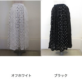 KEI Hayama PLUS(ケイハヤマプリュス) ランダムドット塩縮加工ウエストゴムギャザースカート：オフホワイト／ブラック