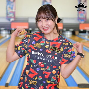 【送料無料】ボウルスターVネックウェアギャンブラークラウンブラックボウリングウェア ボウリング ボーリング ユニフォーム ユニホーム ウェア ネーム入り 昇華プリント Vネックウェ