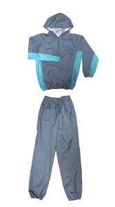 日本製 サウナスーツ フード付アメリカ屋オリジナル減量着上下セットダークグレイ×ミントグリーン ミントグリーン刺繍ロゴ