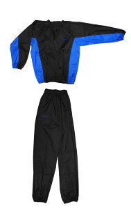 日本製 サウナスーツ アメリカ屋オリジナル減量着上下セットフードのないタイプ黒×ブルー ブルー刺繍ロゴ