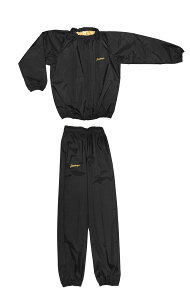 日本製 サウナスーツ アメリカ屋オリジナル減量着上下セットフードのないタイプ黒 ゴールド刺繍ロゴ 裏地ゴールド