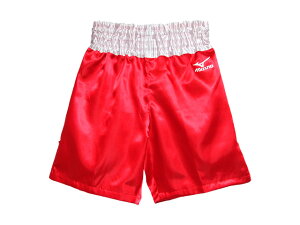 サテン ミズノボクシングパンツ(赤xウエスト白)サイドラインなし アマチュア公式試合用使用可