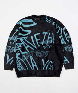 �y BOY LONDON �zLEAVE THE BOY ALONE SHAGGY JACQUARD KNIT BLACK