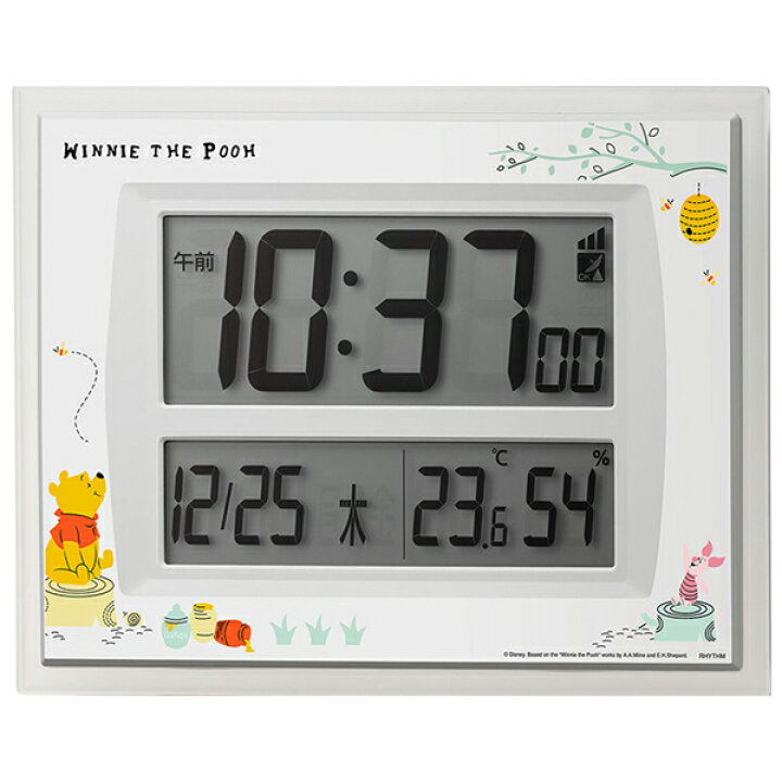 楽天市場 送料無料 リズム株式会社 Disney ディズニー くまのプーさん デジタル電波時計 8rz6mc03 掛け時計 置き時計 2way デジタル時計 卓上時計 カレンダー 温度計 湿度計 マルチ時計 リビング 子供部屋 新生活 新築祝い 結婚祝い 新着 送料込 掛置兼用