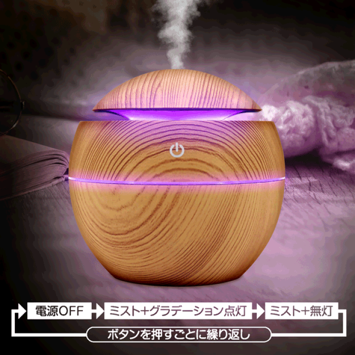 楽天市場】加湿器 卓上 超音波加湿器 USB電源 LEDライト付き 静音
